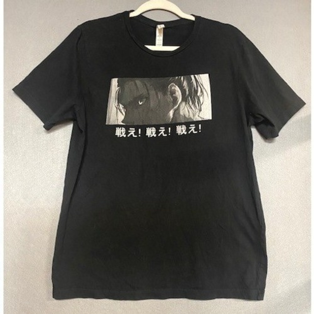 Attack on Titan‎ Eren Yeager Fight Japanese Text Graphic T-Shirt Black XL